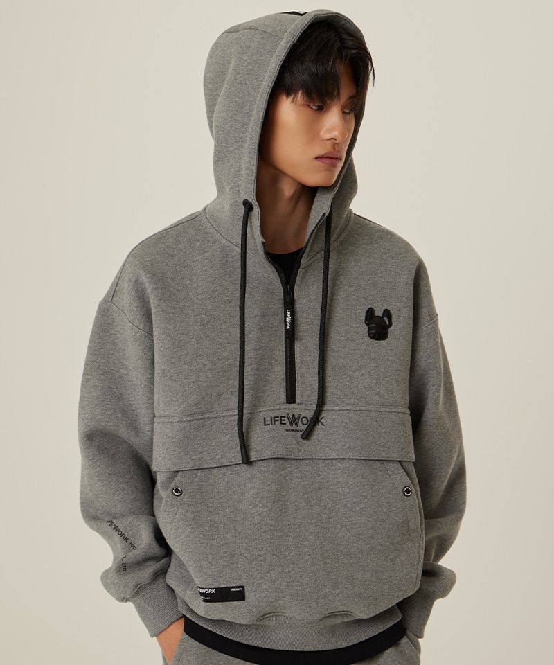 MUSINSA | LIFEWORK Bonded half-zip hooded sweatshirt