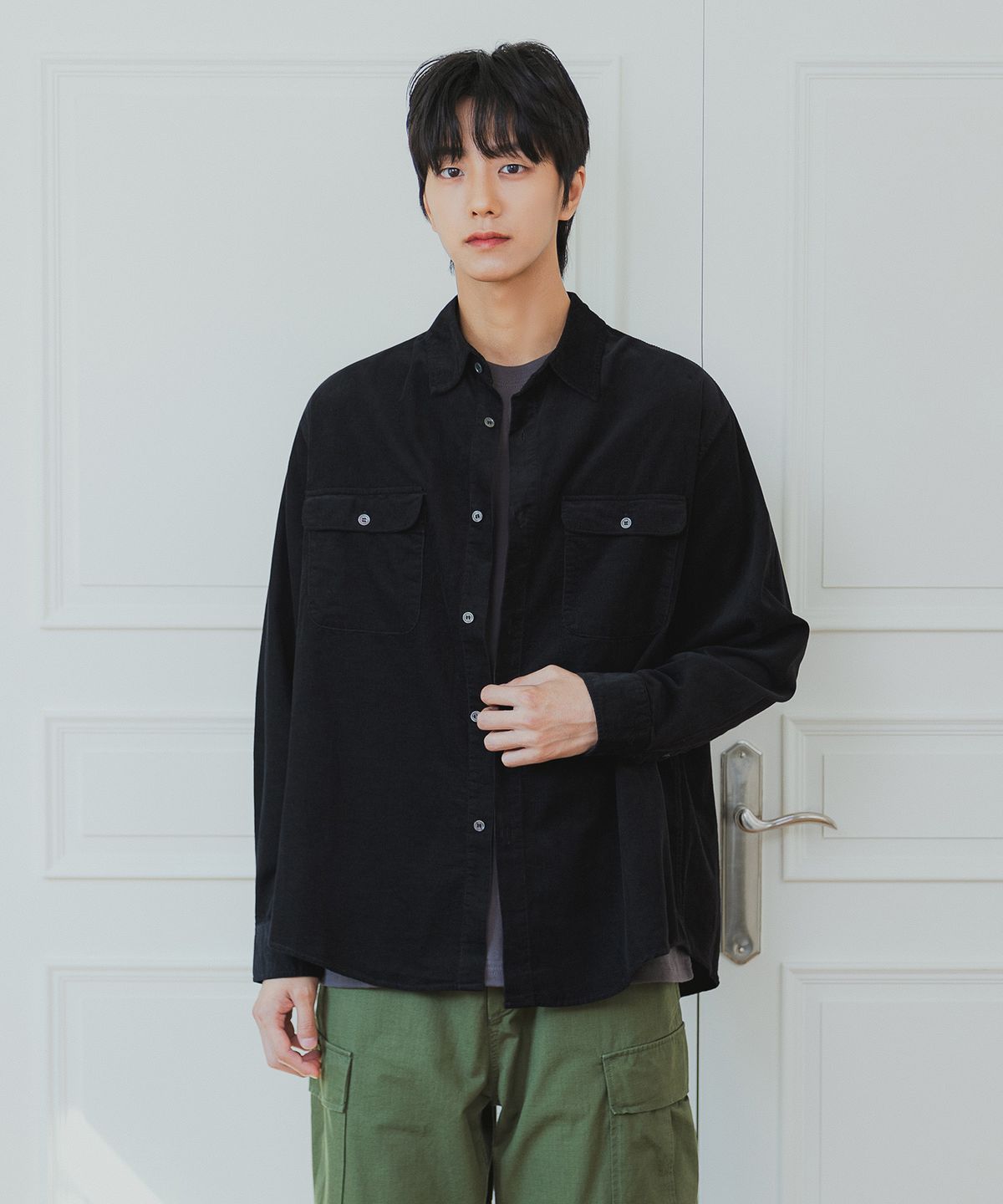 앨빈클로(ALVINCLO) [DE LUXE] 스웨이드 더블 포켓 오버핏 셔츠 DLX1287 (3 COLOR)