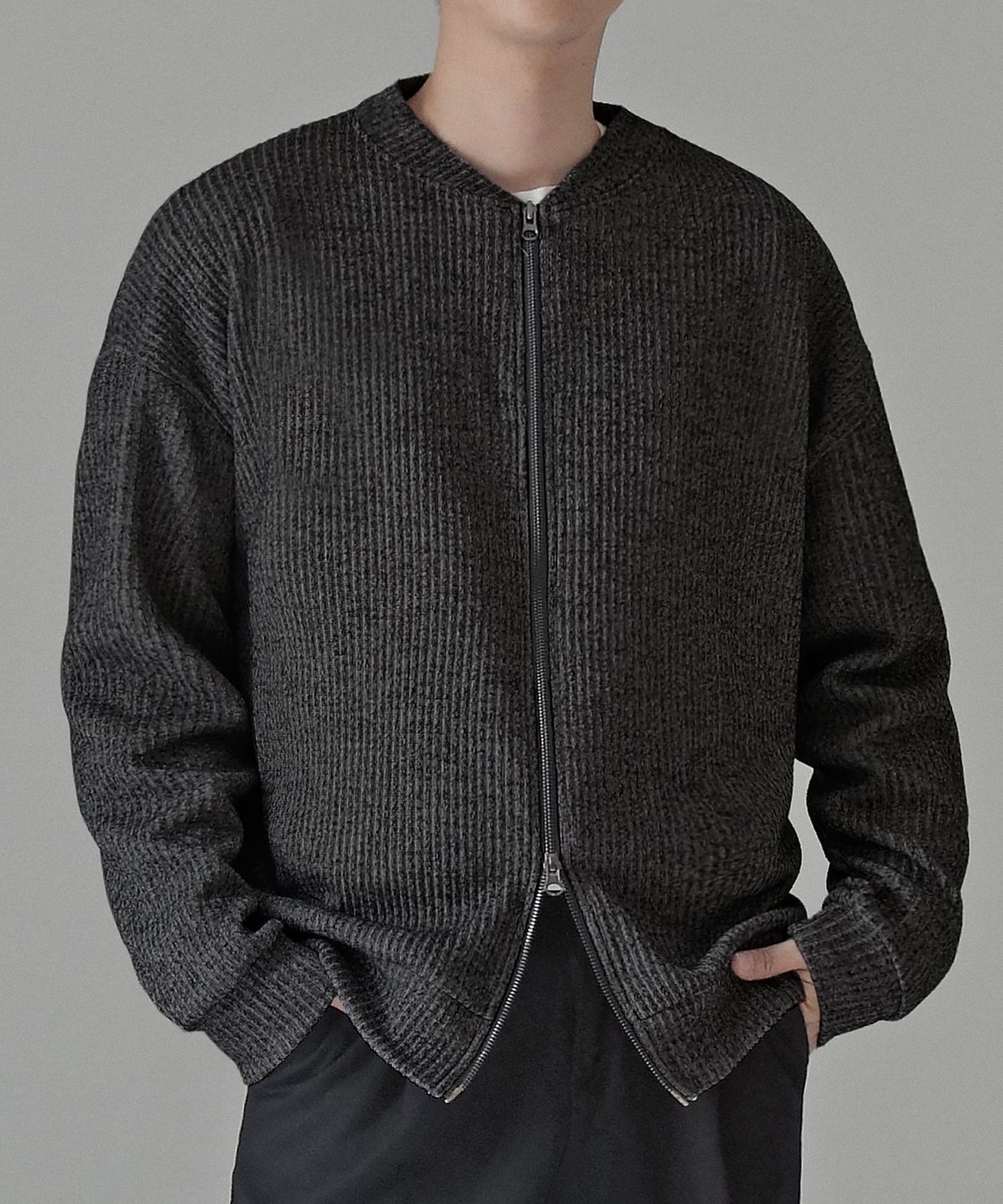 베리베인(VERYVAIN) 2WAY ZIP CARDIGAN (DARK GRAY)