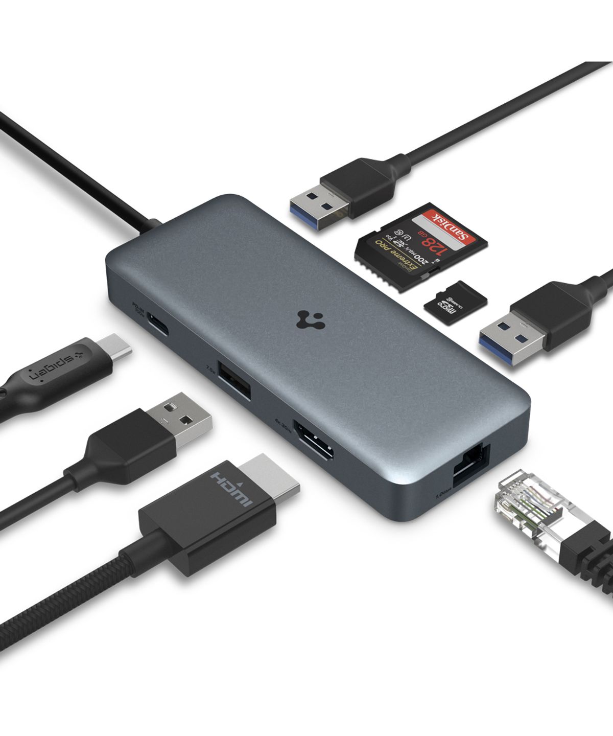 슈피겐(SPIGEN) 8in1 USB C타입 허브 4K 맥북 멀티 허브 PD2402