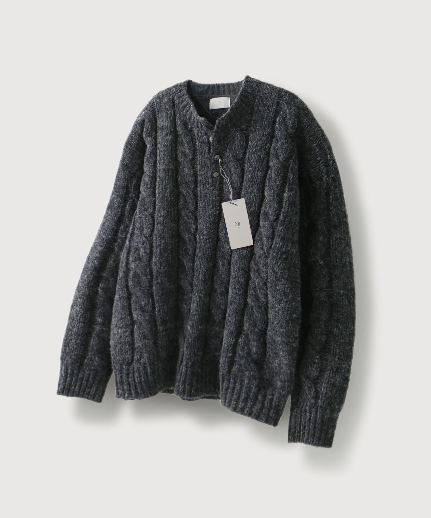 【MIS PRODUCT】 Sono Cable Henley Neck Knit_Charcoal MUSINSA | MOOD INSIDE Sono Cable Henley Neck Knit_Charcoal
