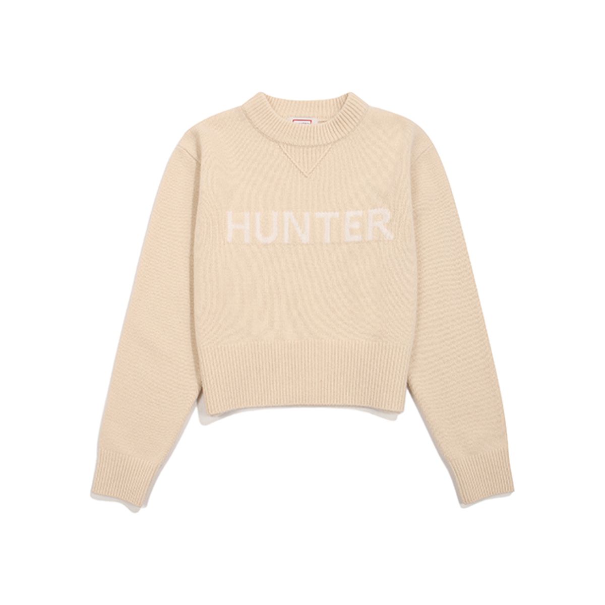 헌터(HUNTER) [WOMEN] 로고 크롭 울 스웨터- 스무스페블 HBW0003AKZSMP