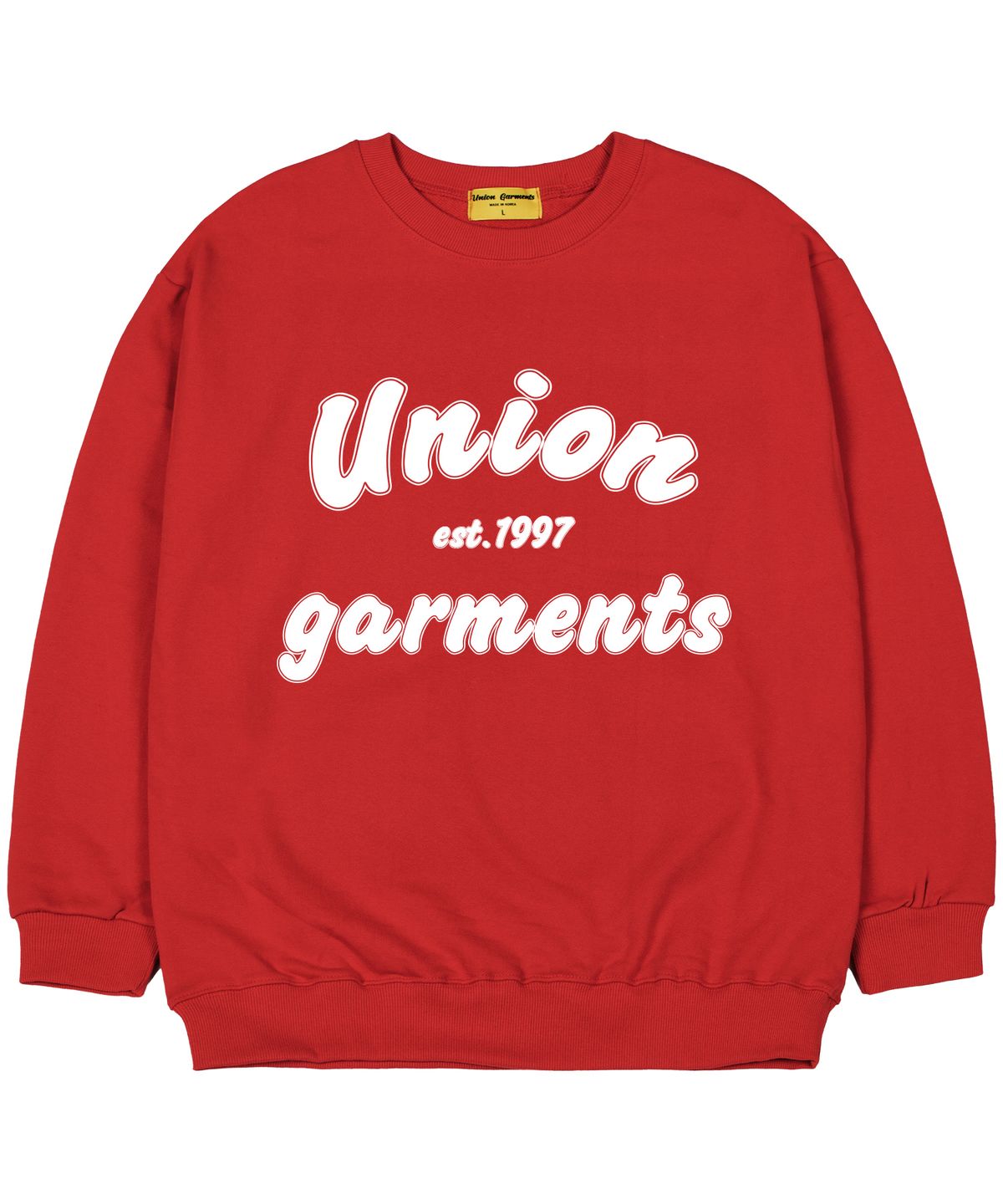 유니온가먼츠(UNION GARMENTS) [기모]카툰로고 오버핏 맨투맨 티셔츠 레드