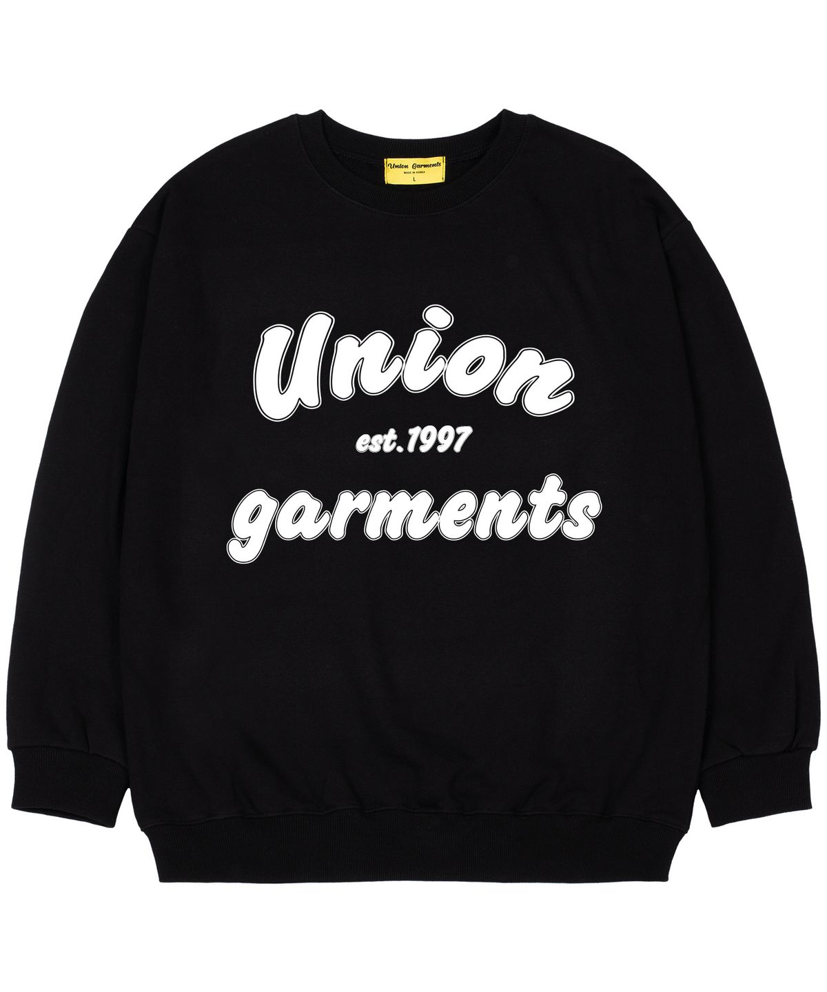유니온가먼츠(UNION GARMENTS) [기모]카툰로고 오버핏 맨투맨 티셔츠 블랙