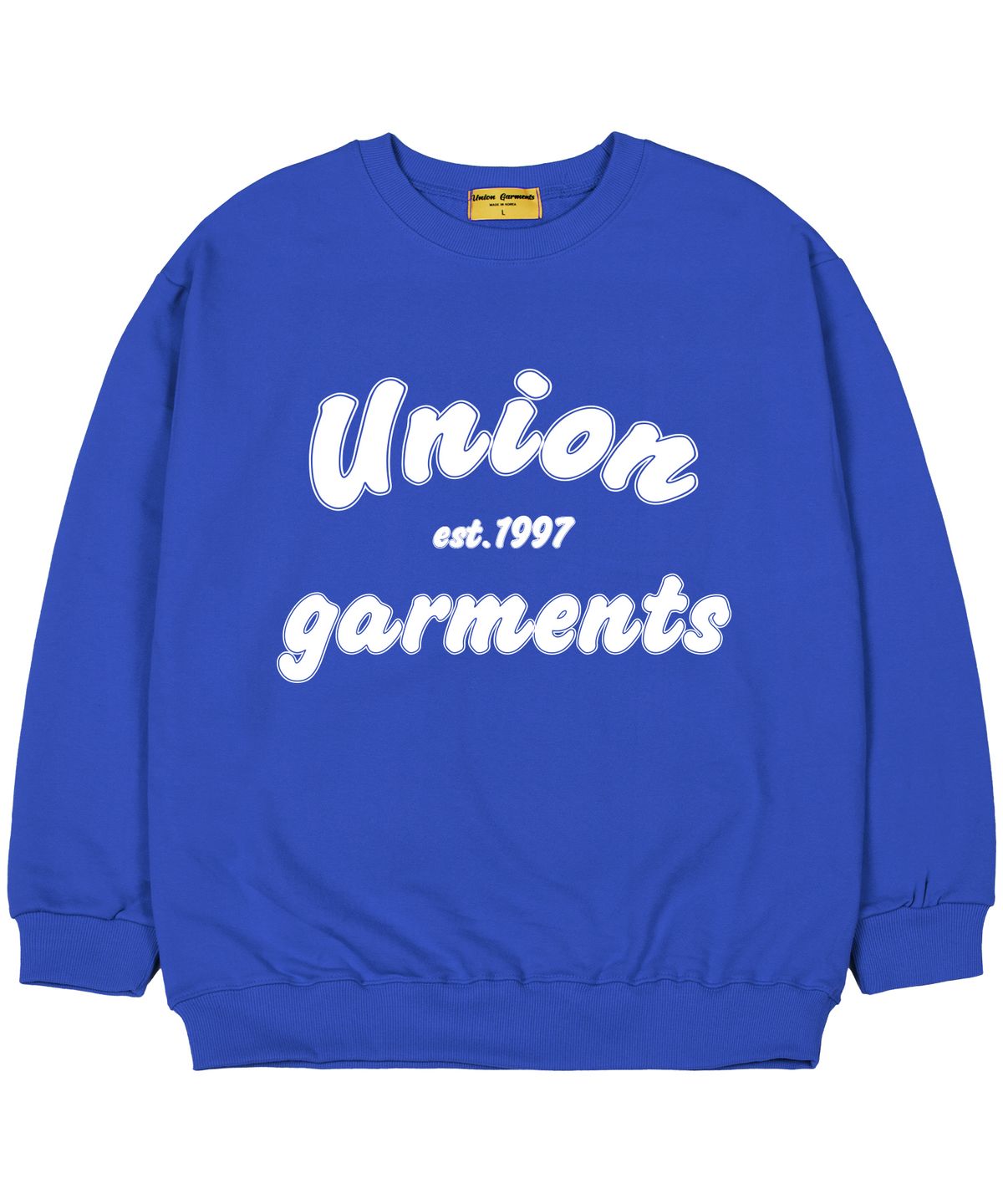 유니온가먼츠(UNION GARMENTS) [기모]카툰로고 오버핏 맨투맨 티셔츠 블루