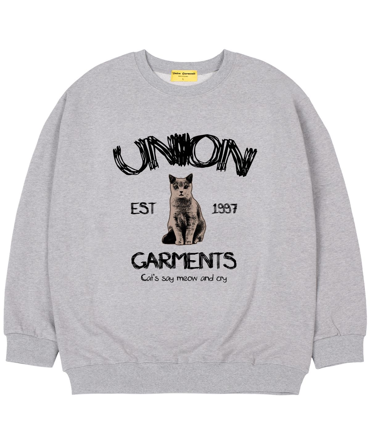 유니온가먼츠(UNION GARMENTS) [기모]유니온캣 오버핏 맨투맨 티셔츠 그레이