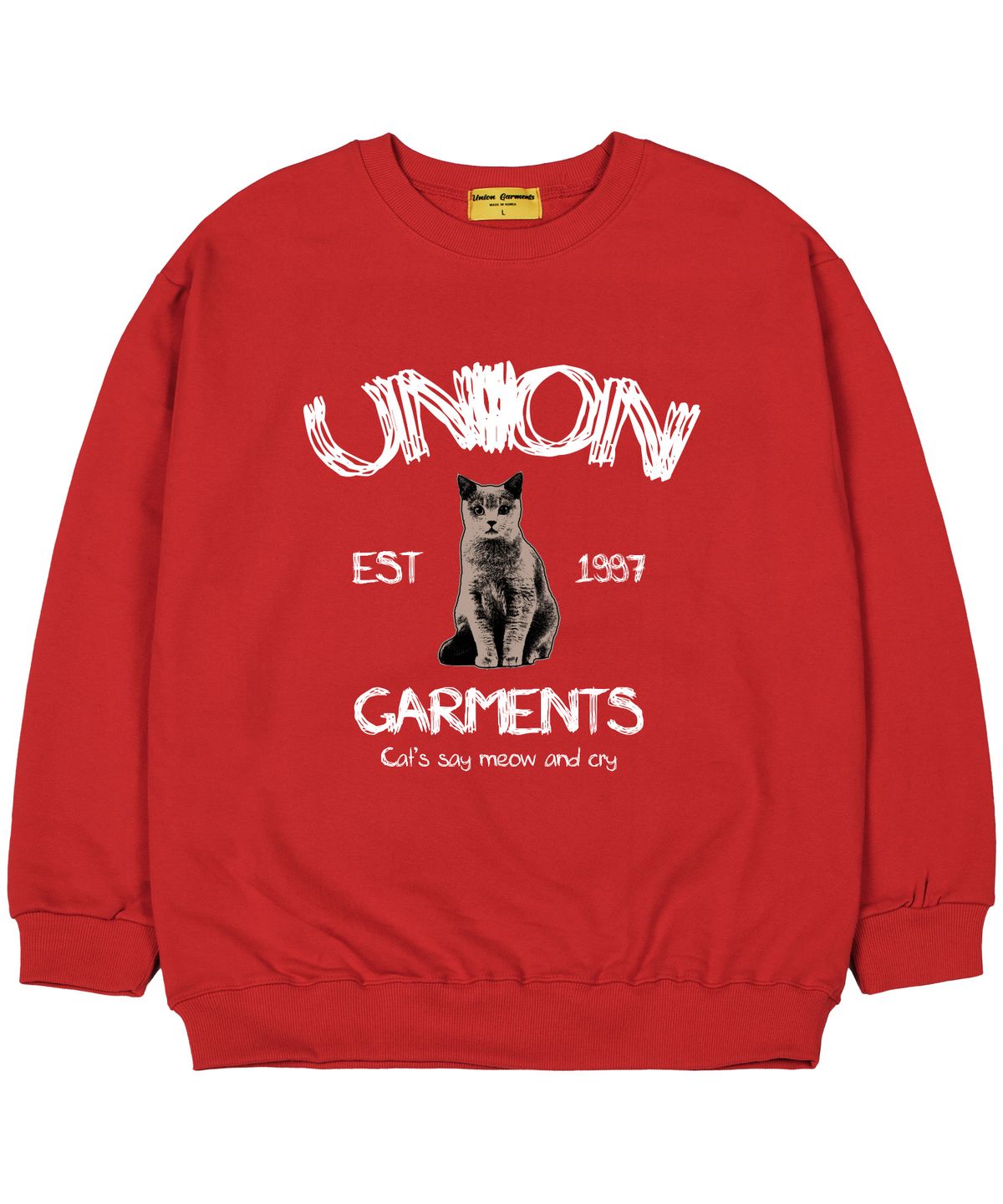 유니온가먼츠(UNION GARMENTS) [기모]유니온캣 오버핏 맨투맨 티셔츠 레드