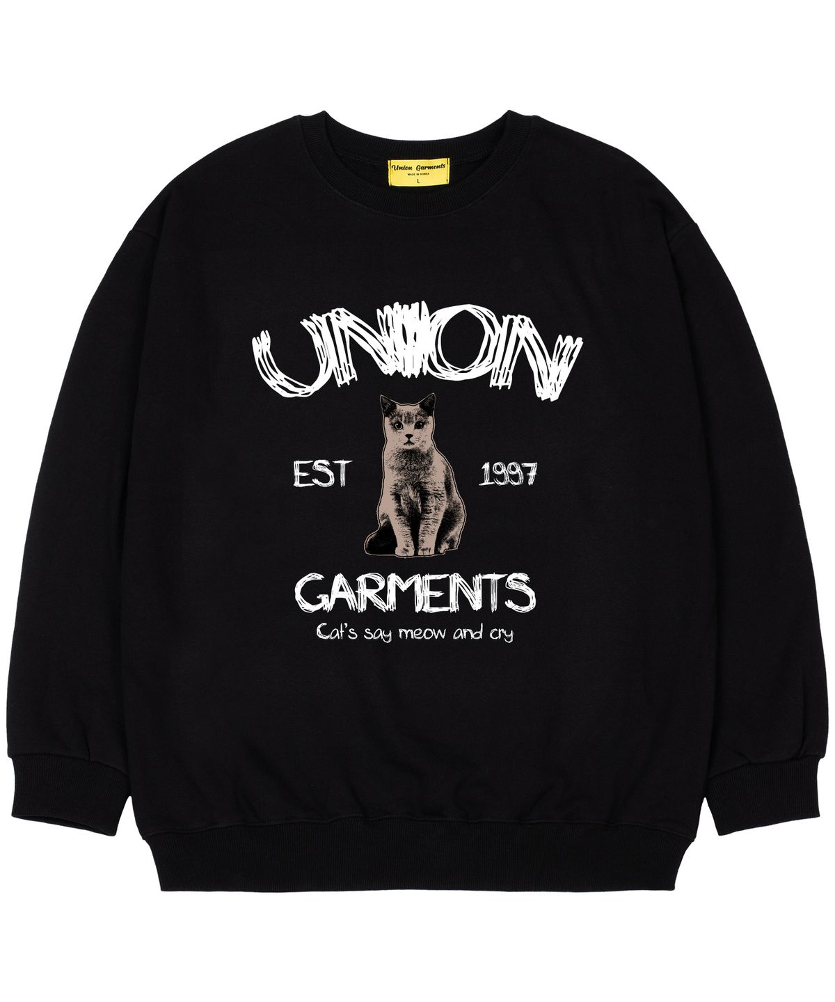 유니온가먼츠(UNION GARMENTS) [기모]유니온캣 오버핏 맨투맨 티셔츠 블랙