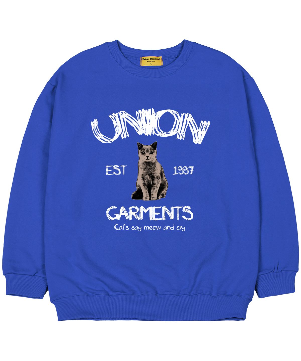 유니온가먼츠(UNION GARMENTS) [기모]유니온캣 오버핏 맨투맨 티셔츠 블루