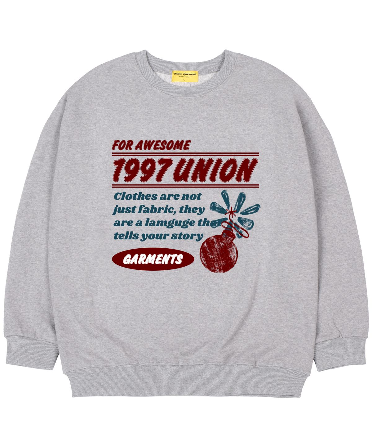 유니온가먼츠(UNION GARMENTS) [기모]빈티지붐 오버핏 맨투맨 티셔츠 그레이