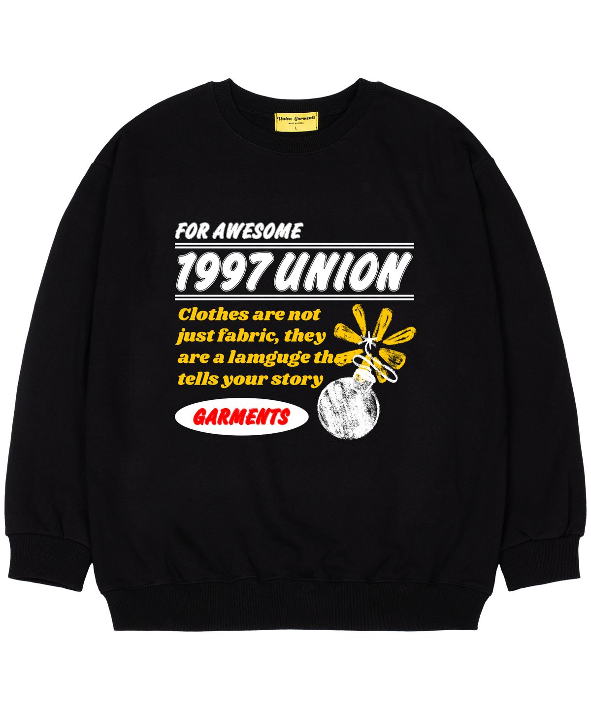 유니온가먼츠(UNION GARMENTS) [기모]빈티지붐 오버핏 맨투맨 티셔츠 블랙