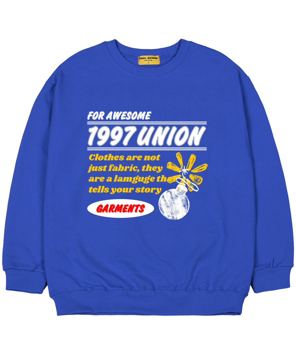 유니온가먼츠(UNION GARMENTS) [기모]빈티지붐 오버핏 맨투맨 티셔츠 블루