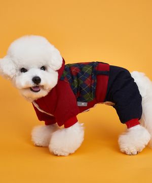 강아지 골덴 올인원 빨강