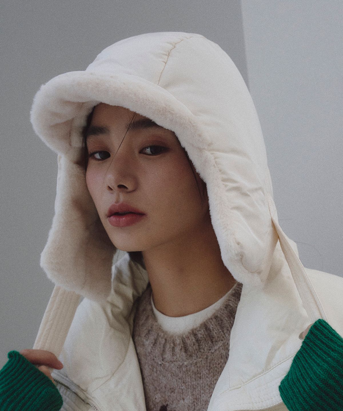 더그린랩(THE GREEN LAB) 퍼패딩 바라클라바 [아이보리]