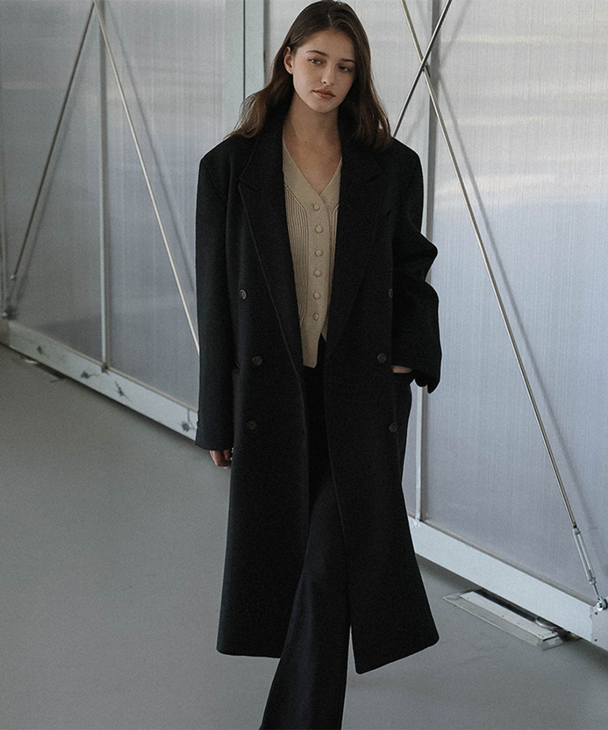 드헤베(DEHEVE) Overfit Maxi Coat [Black]