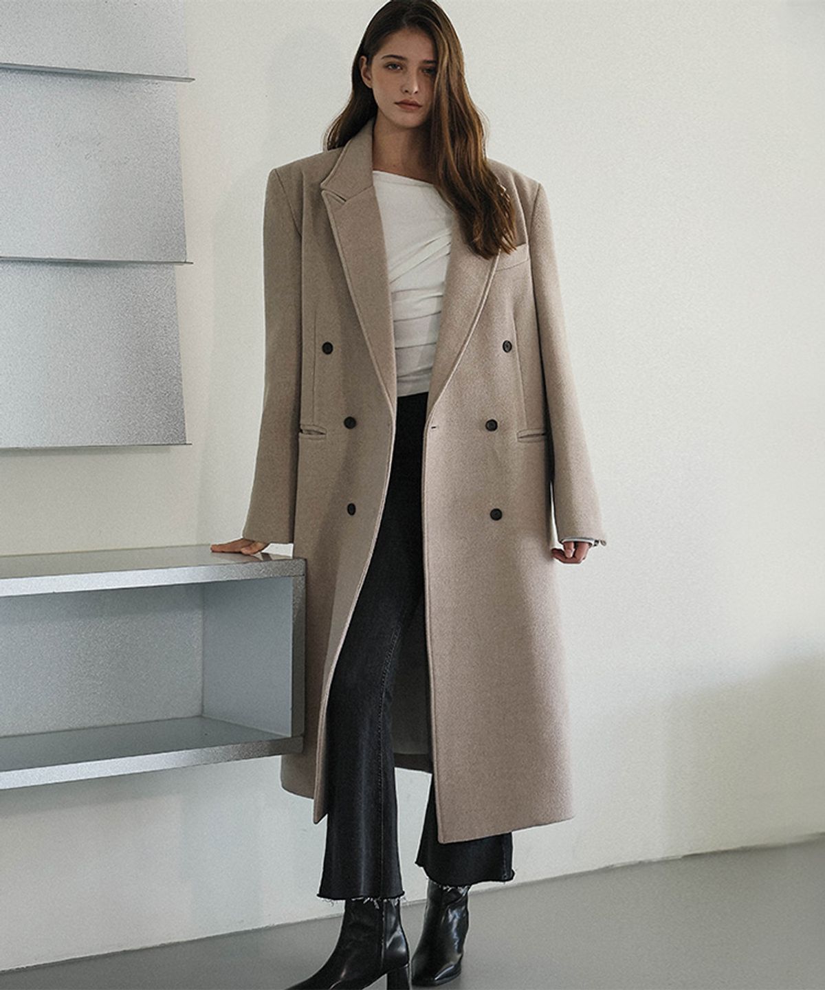 드헤베(DEHEVE) Overfit Maxi Coat [Brown]