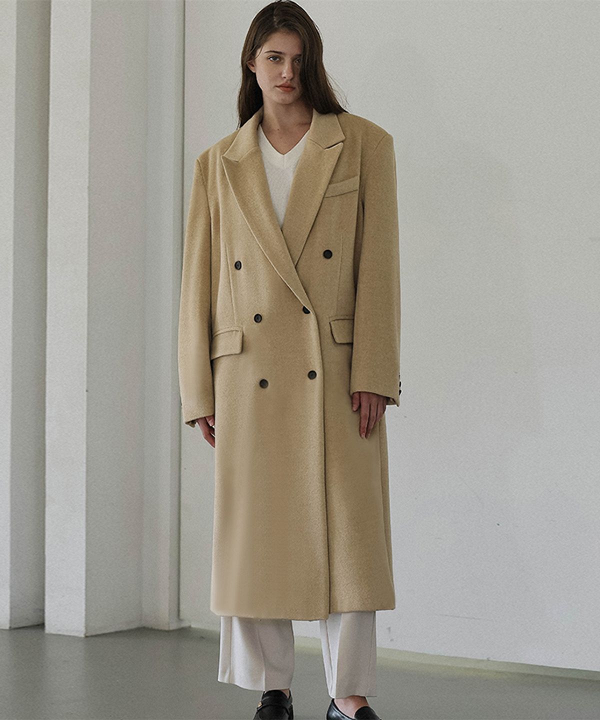 드헤베(DEHEVE) Overfit Maxi Coat [Beige]