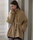Belted High-Neck Half Coat [Camel]