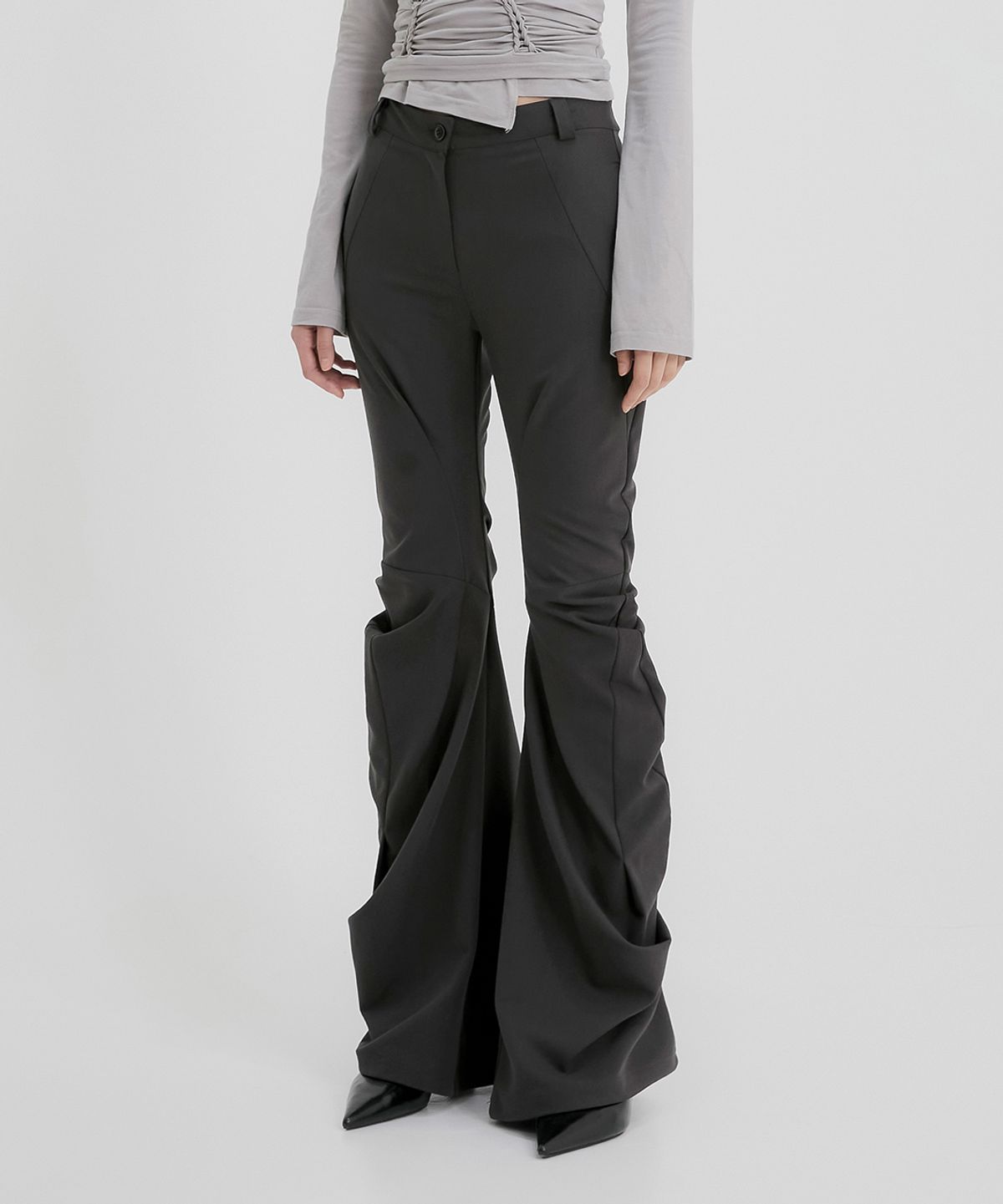 플레어업(FLAREUP) Asymmetrical Drape Pants (FL-245_Charcoal)
