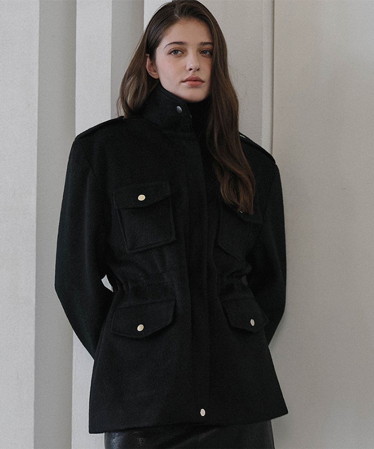 드헤베(DEHEVE) Pocket Half Wool Jacket [Black]