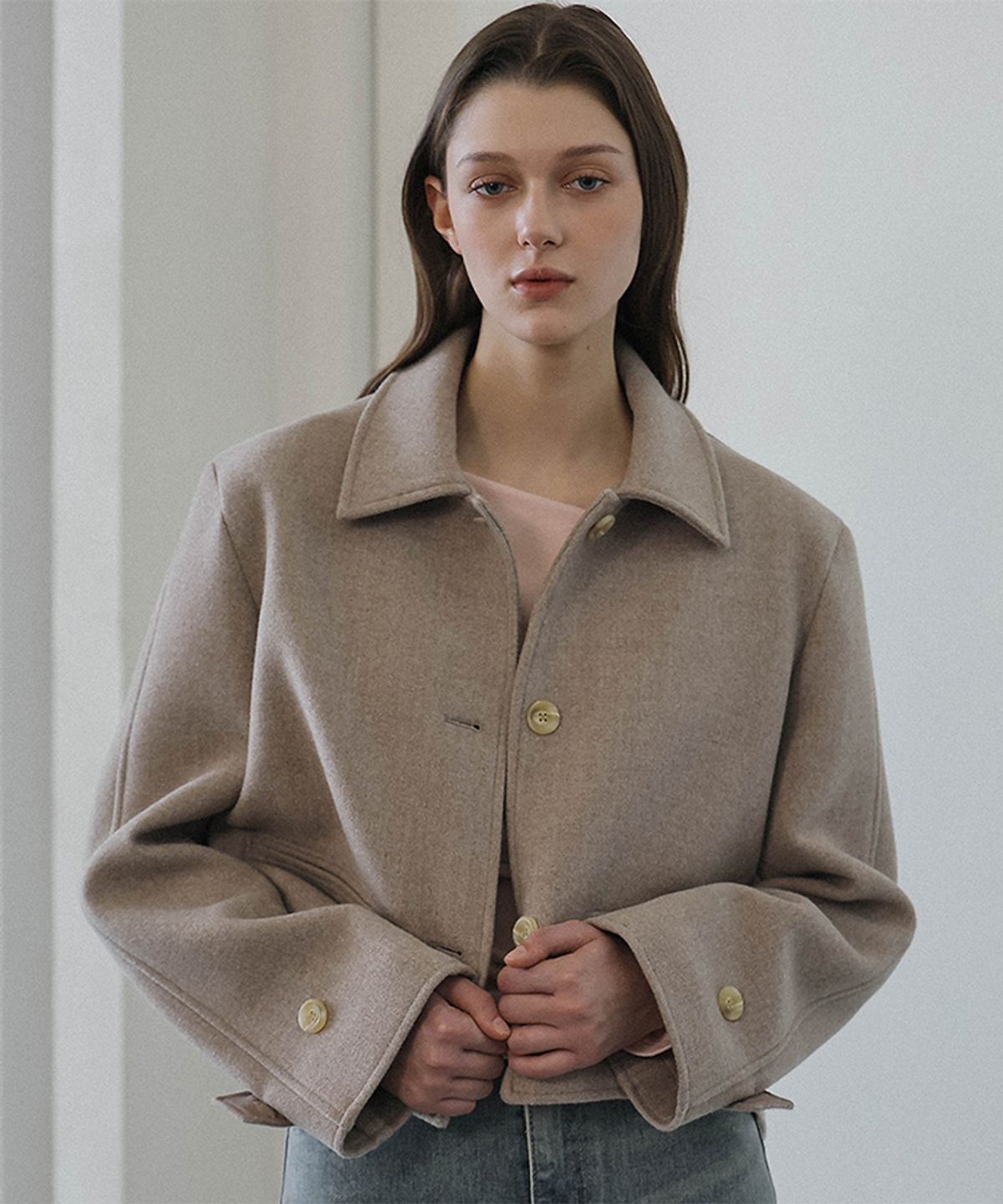 드헤베(DEHEVE) Single Short Jacket [Beige]