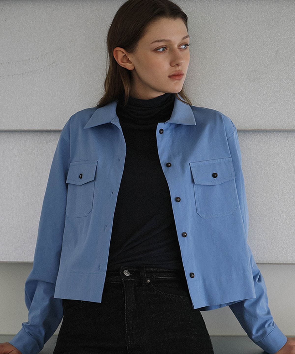 드헤베(DEHEVE) Collar Pocket Shirt [Blue]