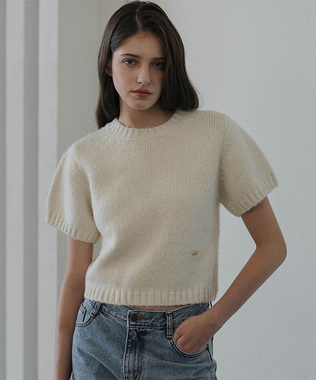 드헤베(DEHEVE) Olly Half Sleeve Knit [Ivory]