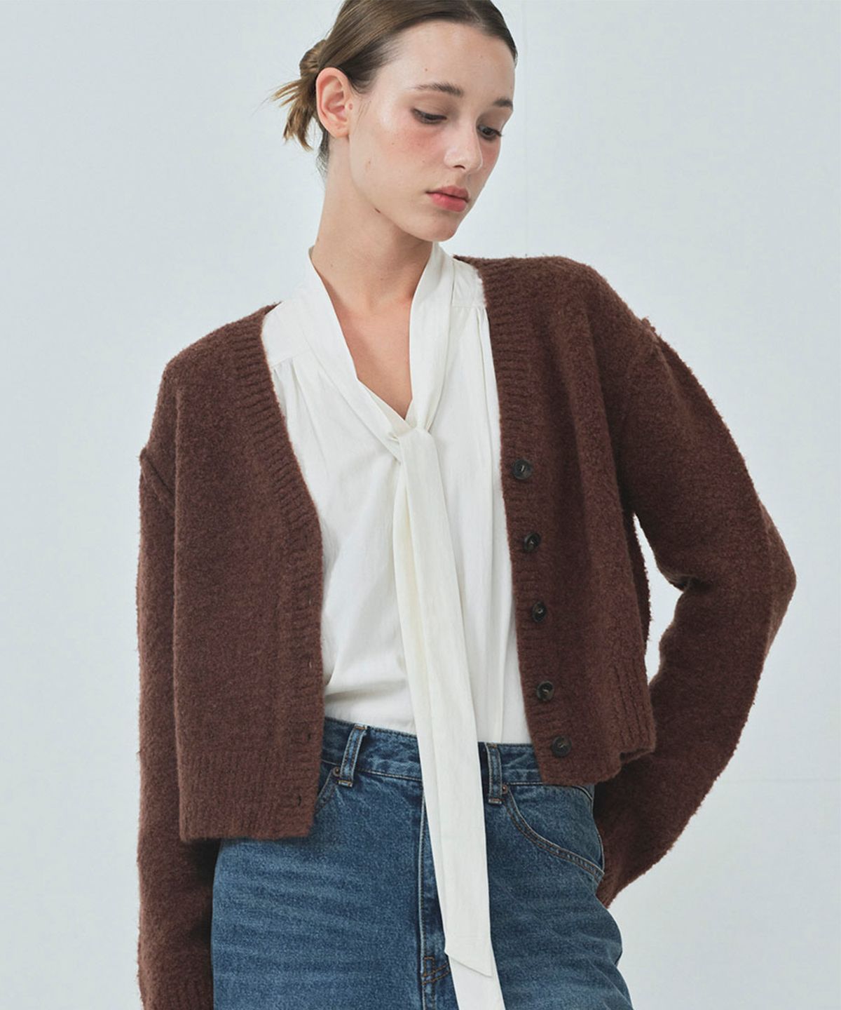 쏘이르(SO IR) FLUFFY KNIT CARDIGAN - BROWN