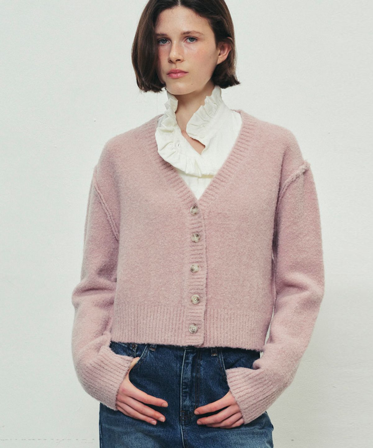 쏘이르(SO IR) FLUFFY KNIT CARDIGAN - PINK