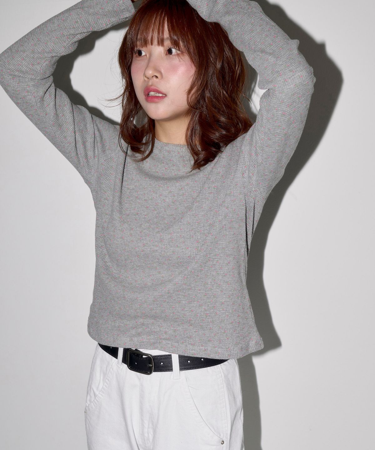 디어시스(Dearsis) FLORAL PRINTED LONG SLEEVE TEE (melange gray)