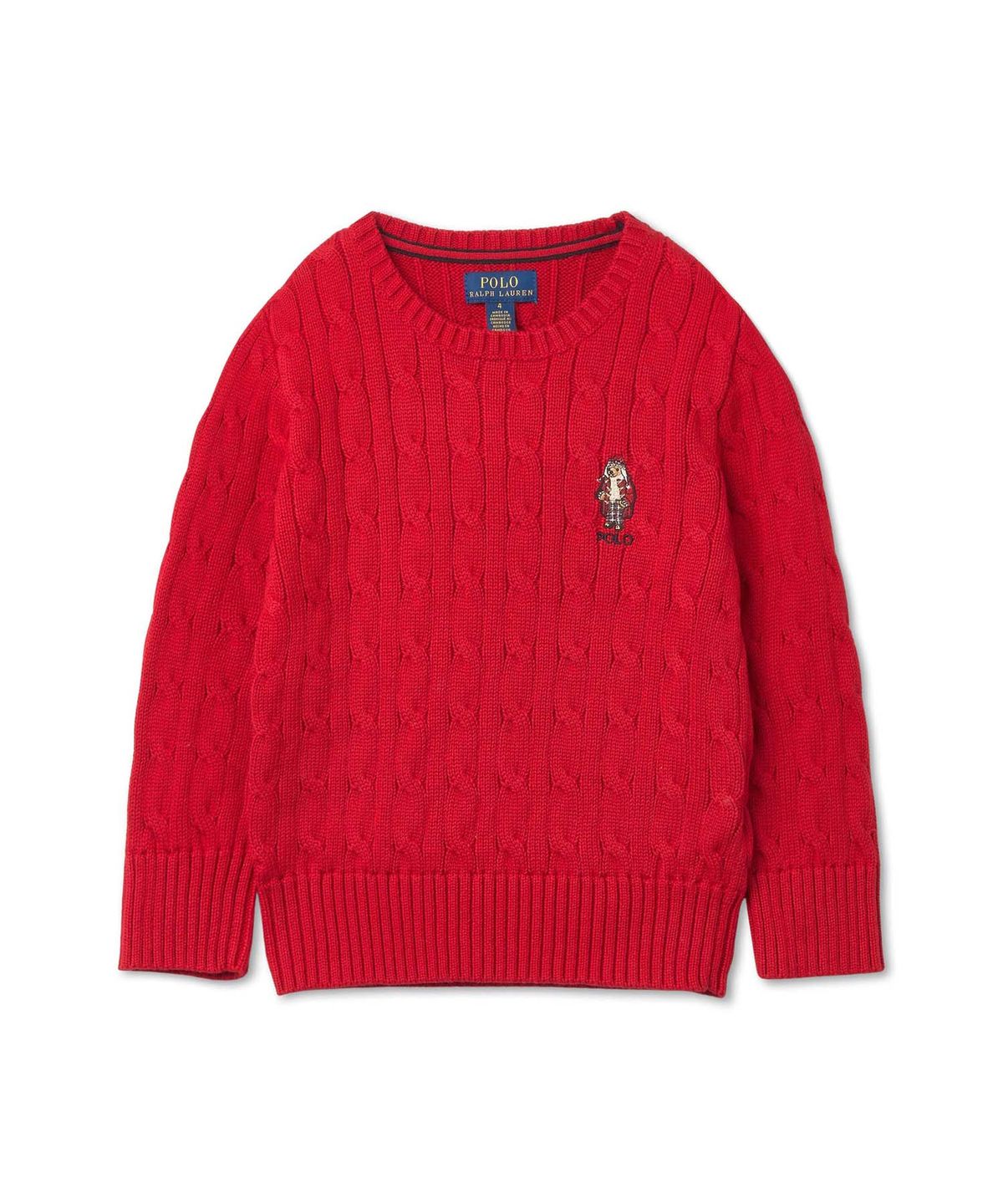 폴로 랄프 로렌 칠드런(POLO RALPH LAUREN CHILDREN) 폴로 베어 케이블 니트 코튼 스웨터-레드