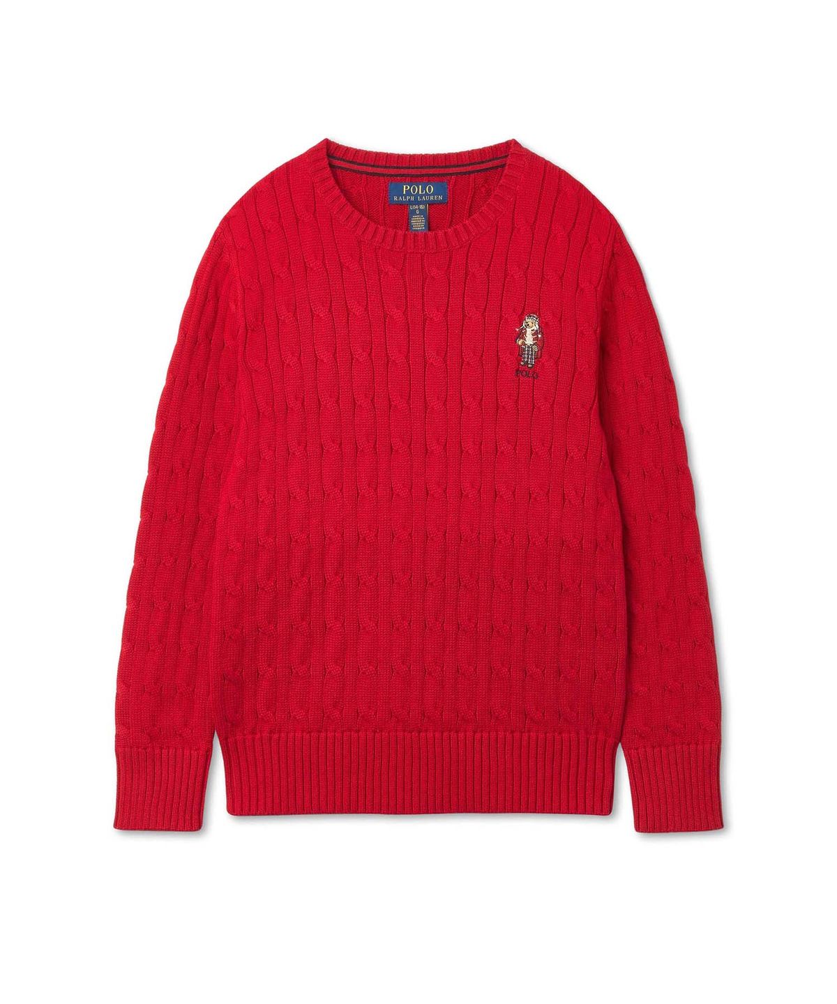 폴로 랄프 로렌 칠드런(POLO RALPH LAUREN CHILDREN) 폴로 베어 케이블 니트 코튼 스웨터-레드