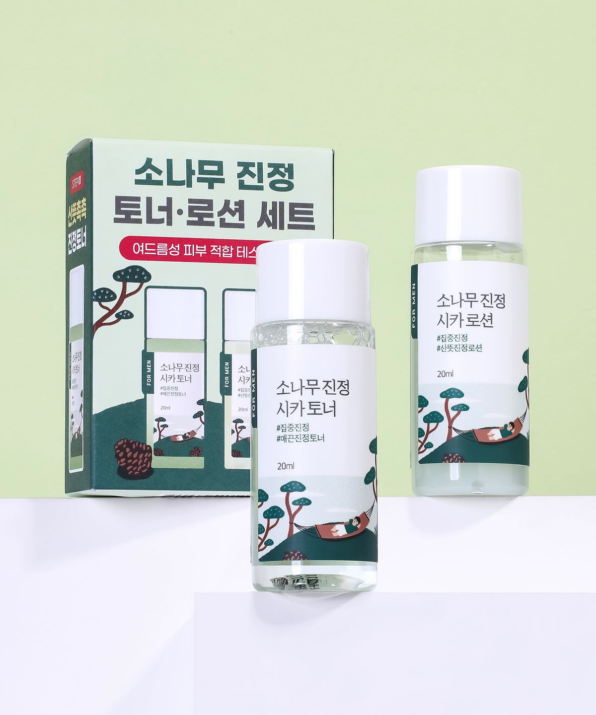 라운드랩(ROUNDLAB) 포 맨 소나무 진정 시카 토너20ml + 로션 20ml 세트