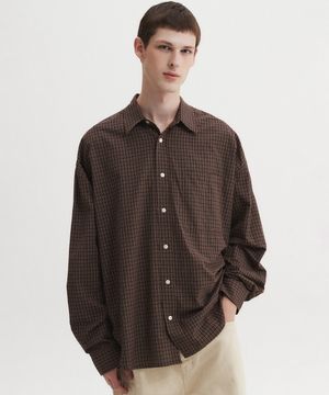 오버사이즈 스몰 체크 셔츠 브라운