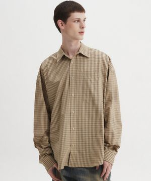 오버사이즈 스몰 체크 셔츠 베이지