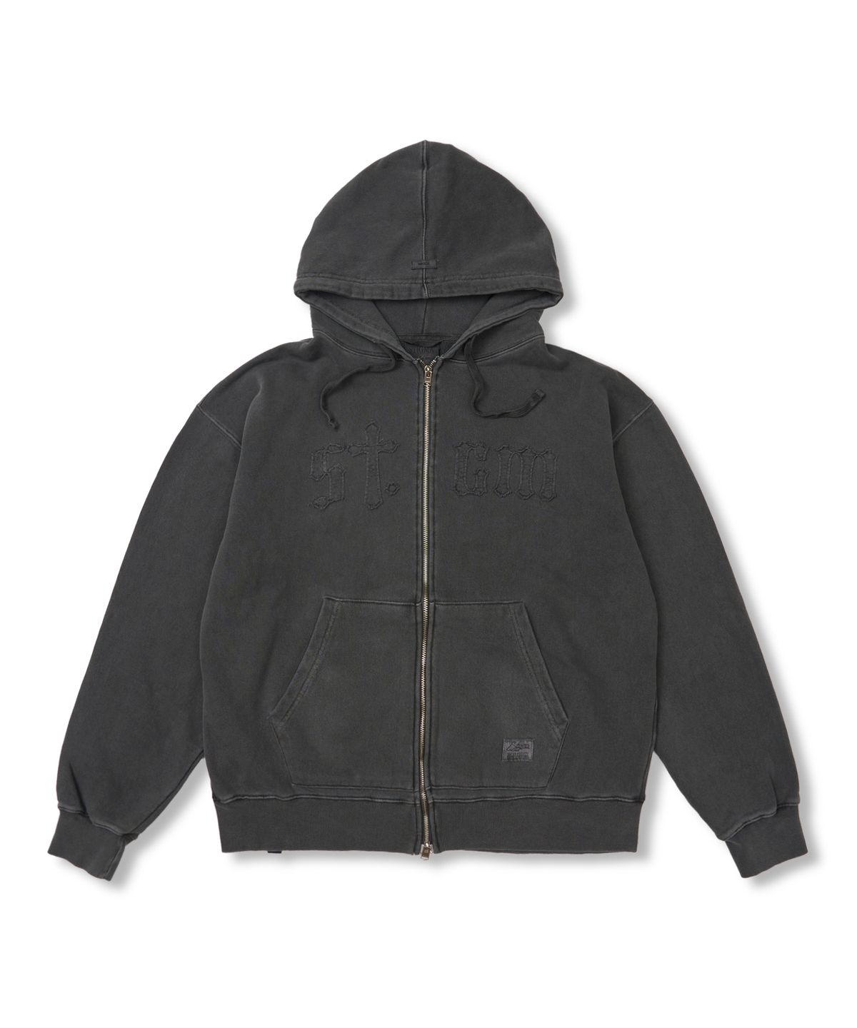 스티그마(STIGMA) Applique STGM Pigment Washed Oversized Zip-up Hoodie Charcoal