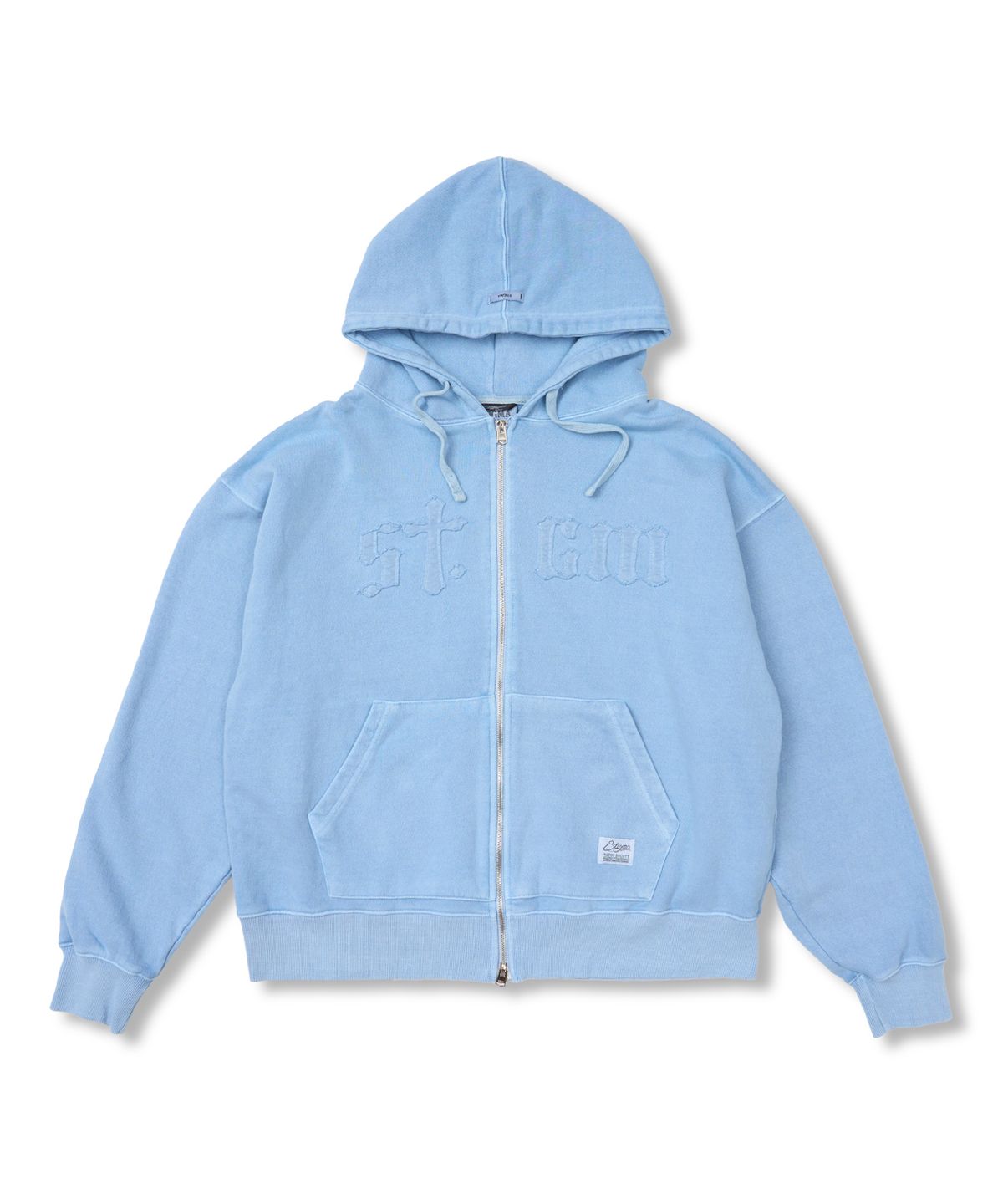 스티그마(STIGMA) Applique STGM Pigment Washed Oversized Zip-up Hoodie Sky Blue