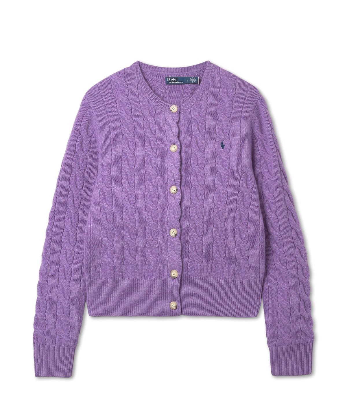 폴로 랄프 로렌(POLO RALPH LAUREN) 케이블 니트 울 캐시미어 카디건-퍼플