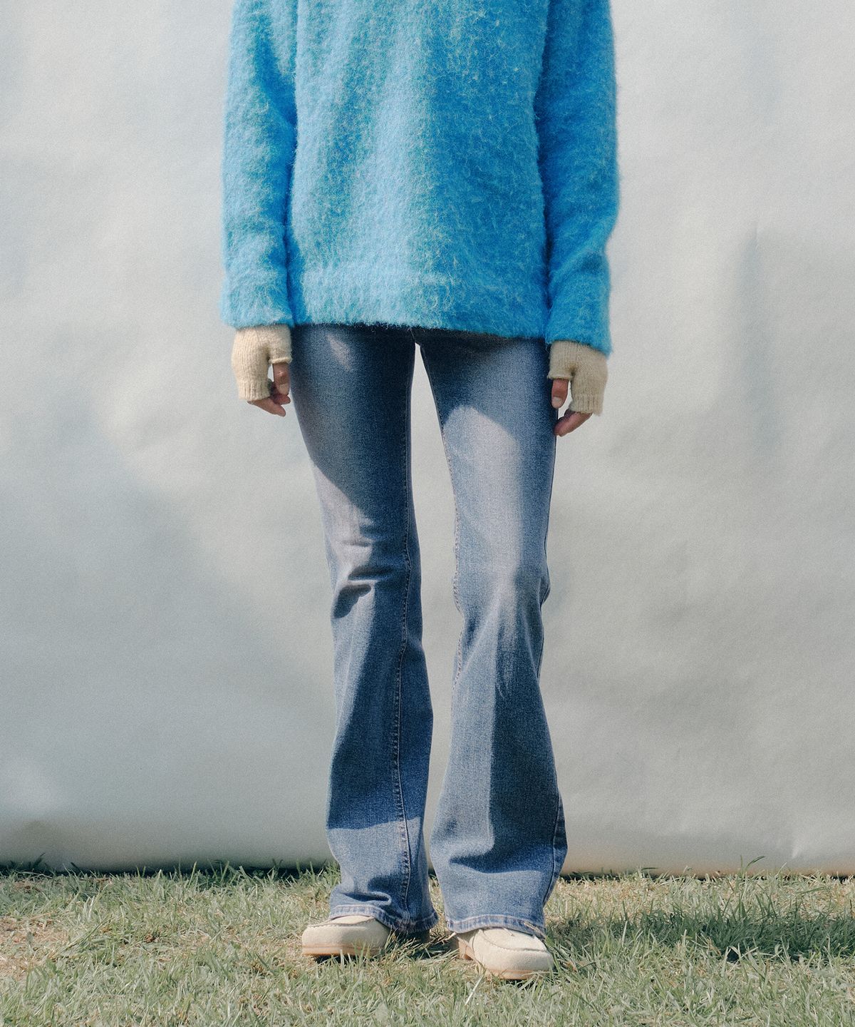 쎄미(SSEMI) SLIM BOOT CUT DENIM PANTS(BL)