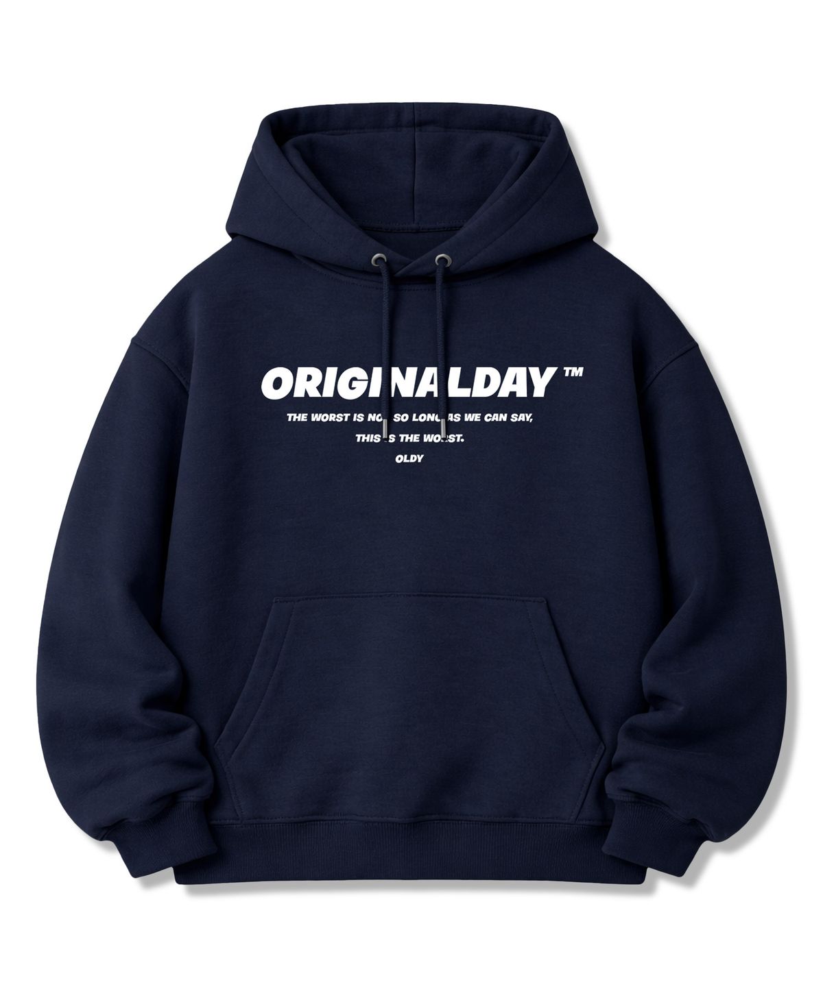 오리지널데이(ORIGINALDAY) 폰트댄버리 오버핏 쭈리 후드 티셔츠 남녀공용 Navy