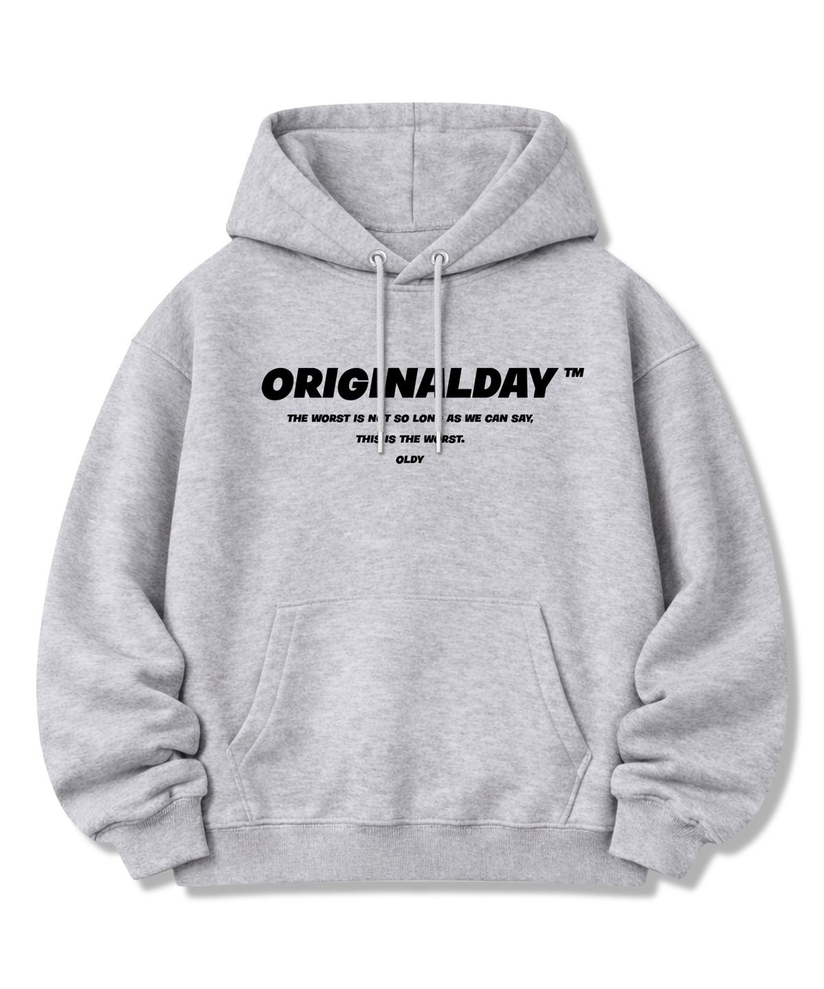 오리지널데이(ORIGINALDAY) 폰트댄버리 오버핏 쭈리 후드 티셔츠 남녀공용 Grey