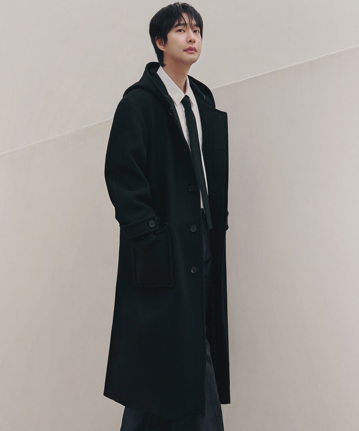 드로우핏(DRAW FIT) [오정규X드로우핏] 오버사이즈 울 후드 코트 [BLACK]