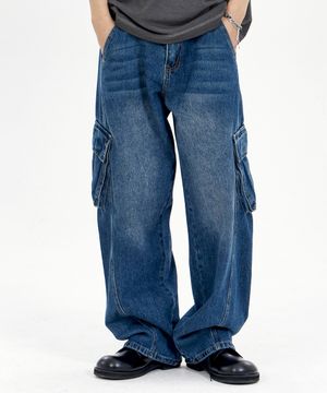 커브드 라인 와이드 카고팬츠 인디고블루