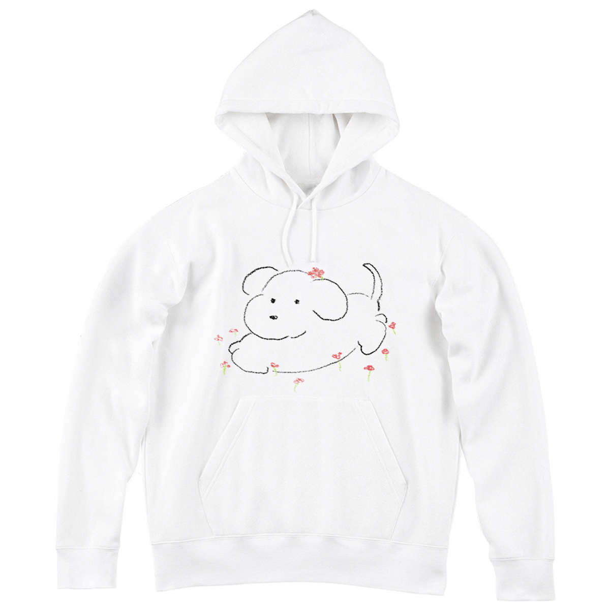 어썸어스(AWESOMEUS) PUPPY ON THE SMALL RED FLOWERS HOODIE_4 COLOR