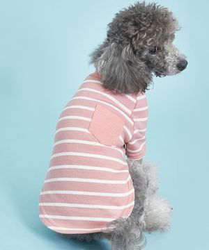 강아지 포켓 스트라이프 티셔츠 핑크