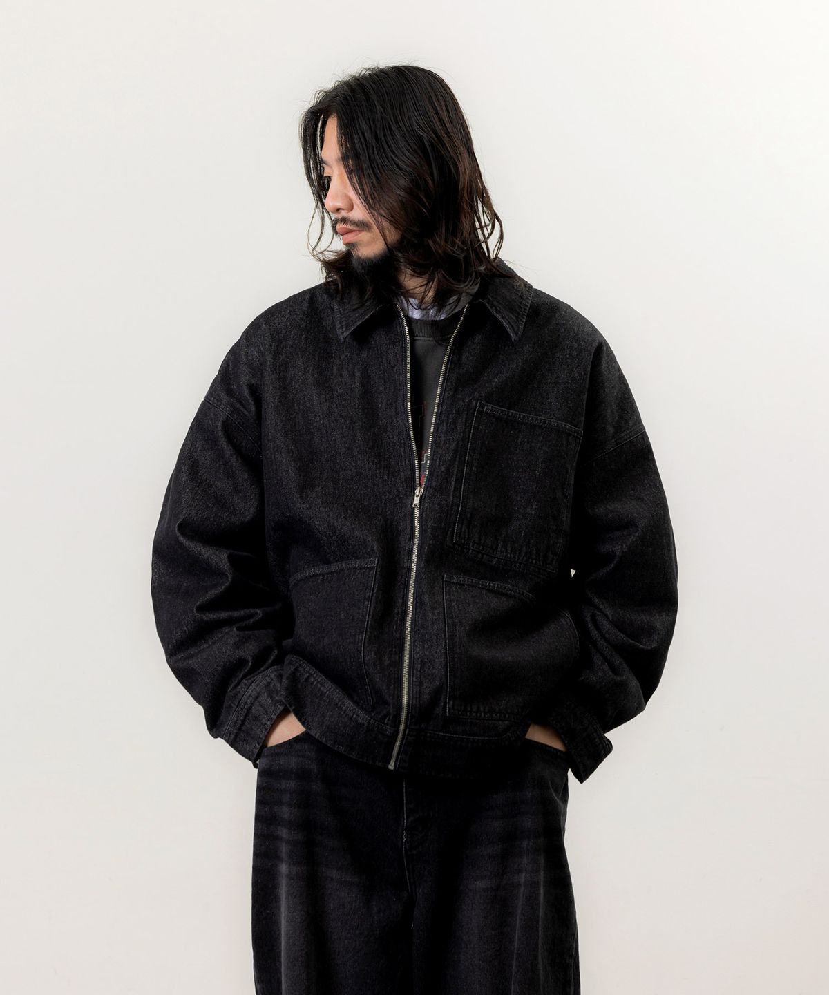 러기드하우스(RUGGED HOUSE) 트리플 포켓 데님 트러커 자켓 블랙