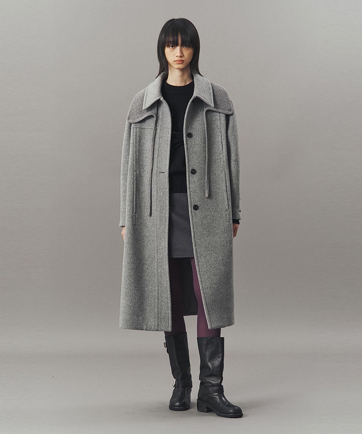 아위(AHWE) KNIT COLLAR BALMACAAN COAT_MISTY GREY