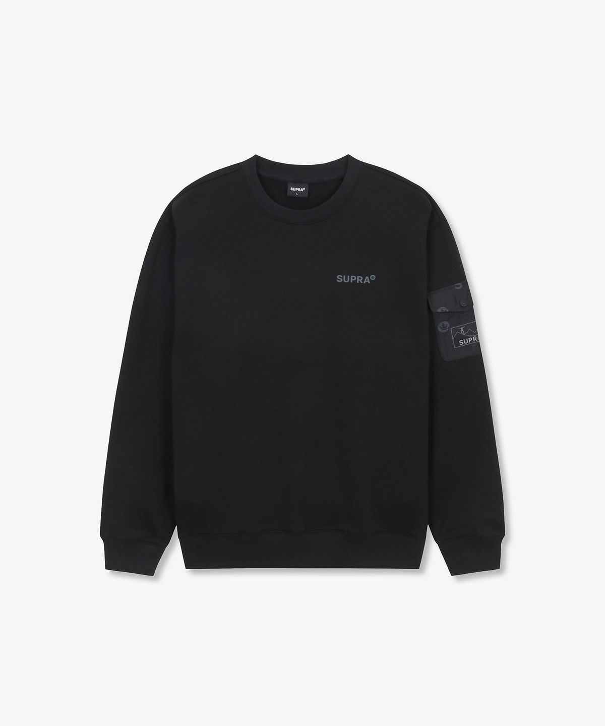 수프라(SUPRA) 모노그램 립 스탑 포켓 맨투맨(BLACK)