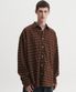 오버사이즈 플란넬 체크 셔츠 브라운