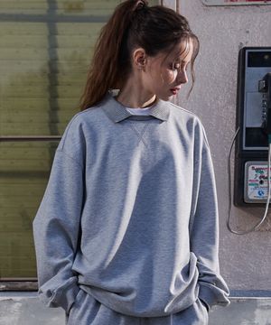 우먼스 카라넥 스트링 스웨트셔츠 멜란지그레이 GA4711 GR